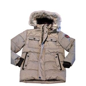 Survival Gear Puffer‎ Coat Grey Fur Hood Quilted Boys Youth Size 7/8